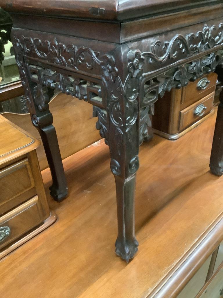 A late 19th century Chinese rectangular hardwood occasional table with cracked marble inset top, width 41cm depth 30cm